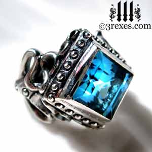 raven-love-silver-ring-medieval-blue-topaz-stone-gothic-studs december birthstone by 3rexes jewelry