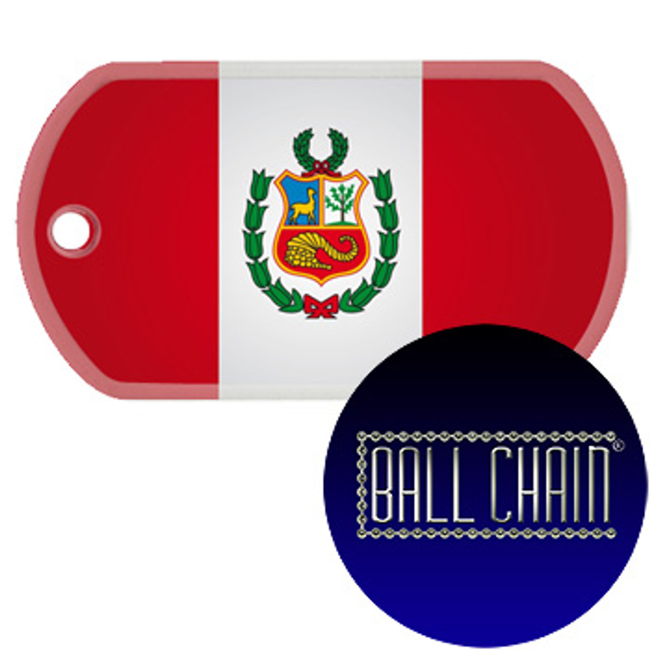 peru flag color printed rolled edge stainless steel dog tag ball