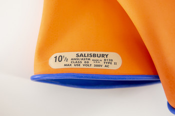 Class 00 Gloves 11" Length 500 VAC Salisbury E0011BLO Blue Orange EPDM Rubber Gloves Class 00 Gloves 11" Length 500 VAC Salisbury E0011BLO Blue Orange EPDM Rubber Gloves