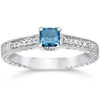1/2ct Princess Cut Antique Blue Diamond Engagement Ring White Gold