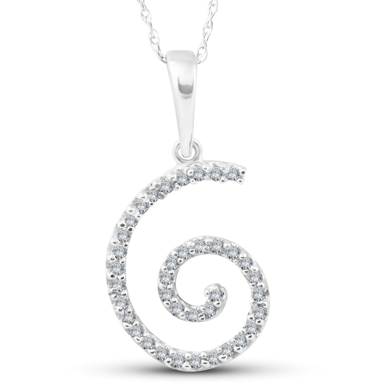 1/10ct Diamond Spiral Pendant 14K White Gold