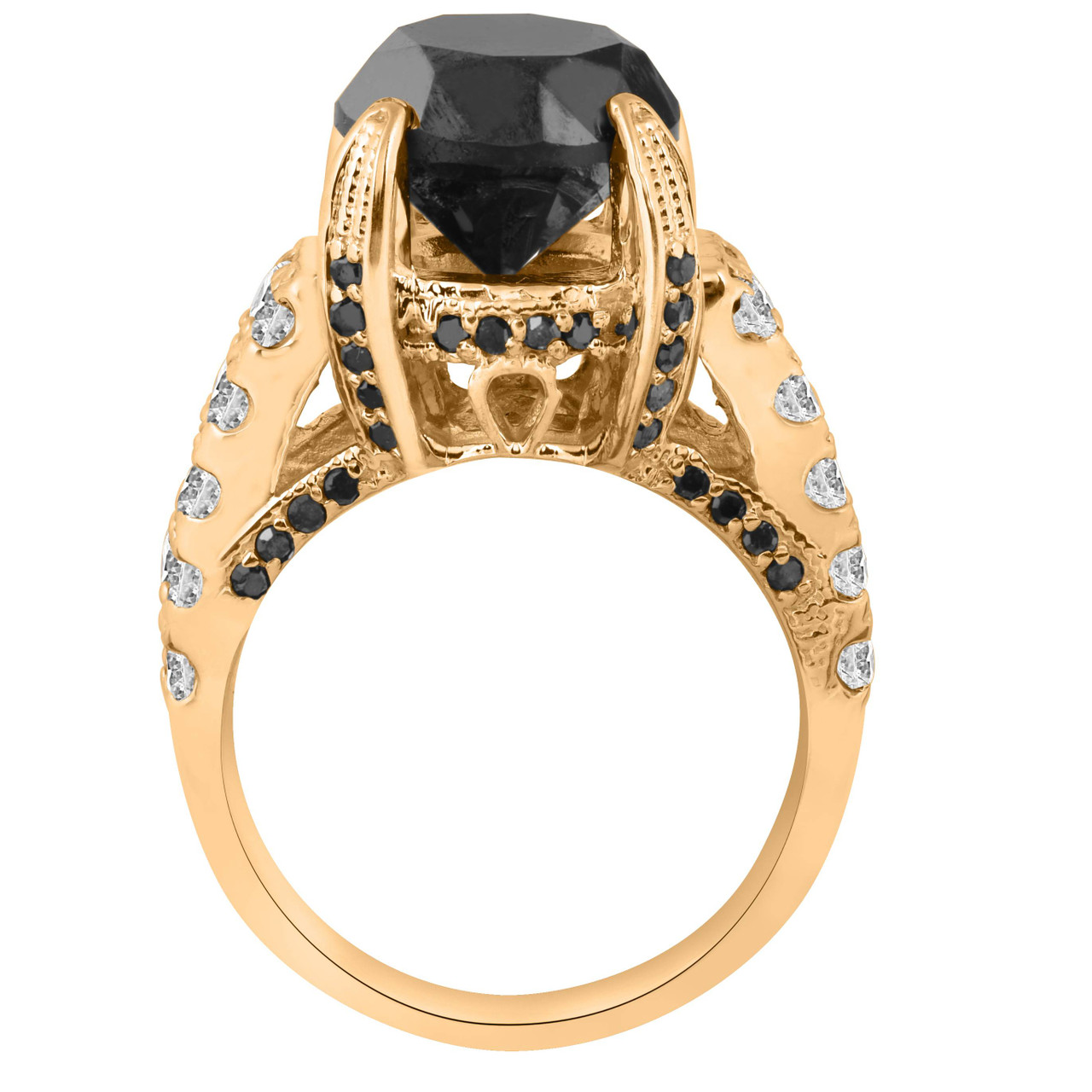 5 5/8ct Black & White Diamond Ring 14K Yellow Gold