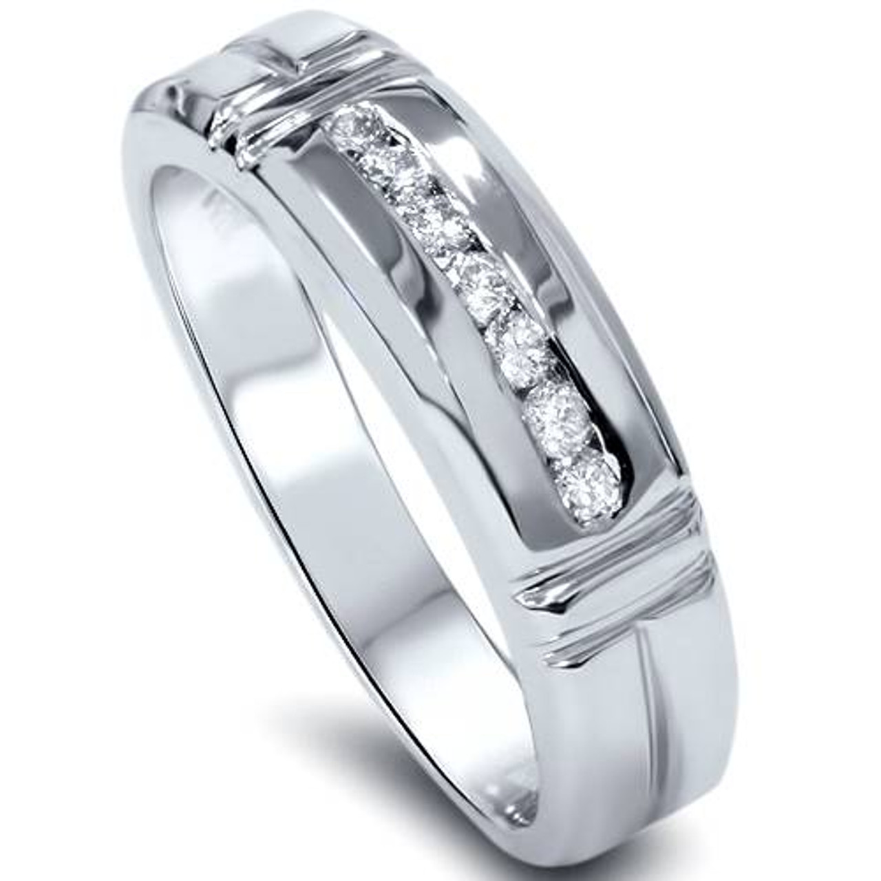 1/4ct Channel Set Diamond Ring 14K White Gold Mens Wedding