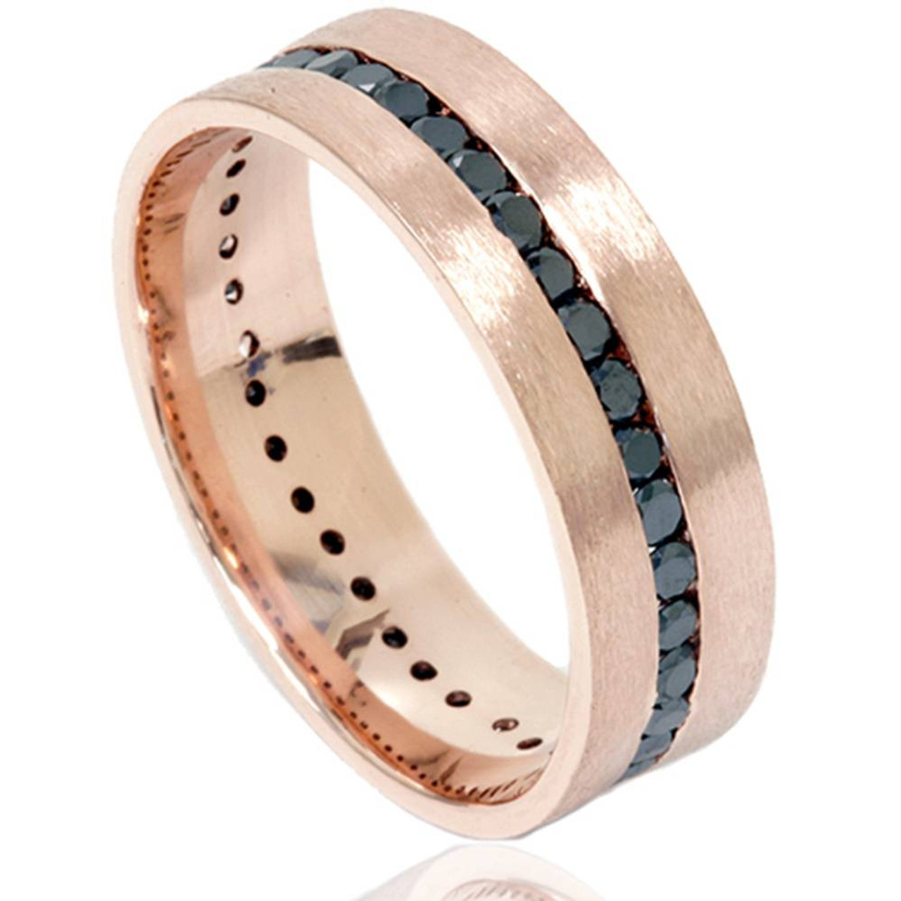 1 1 10ct channel set black diamond brushed ring 14k rose gold mens