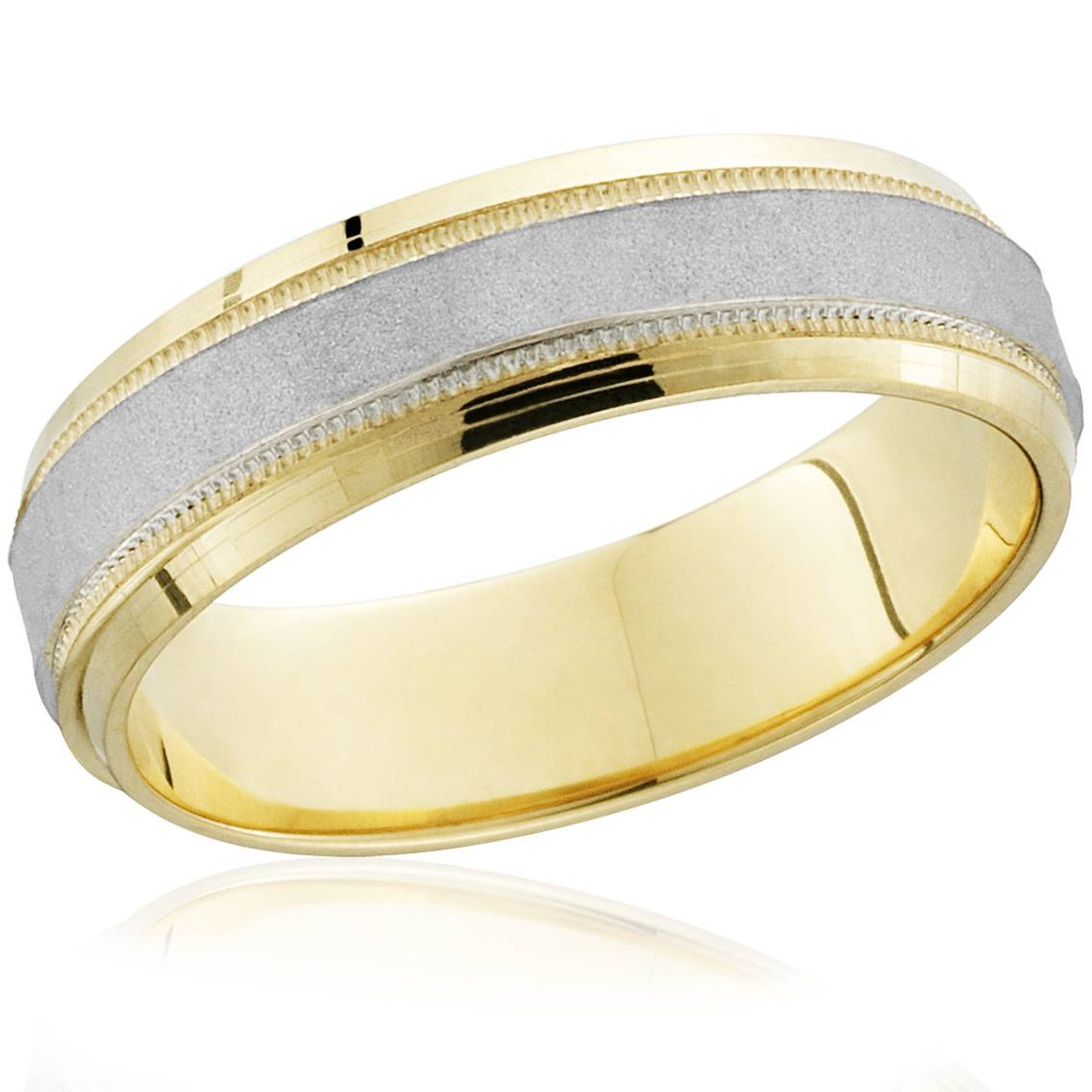 18k Gold & Platinum Brushed Two Tone Wedding Band Ring