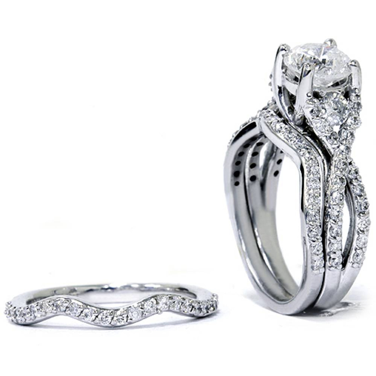1 3/4ct Twist Diamond Engagement Ring & Matching Wedding