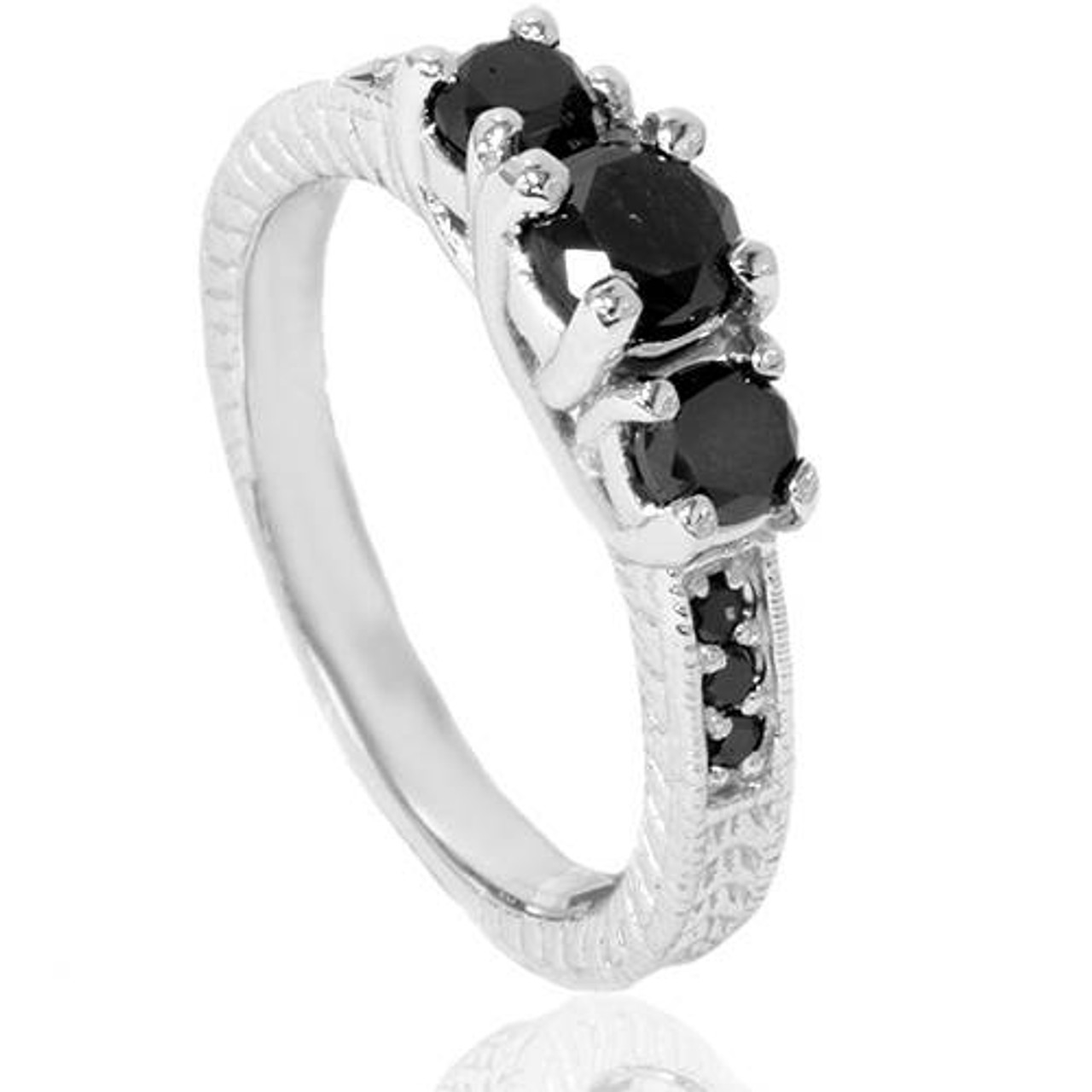 1 3/4ct Black Diamond Vintage Engagement Ring 14K White Gold
