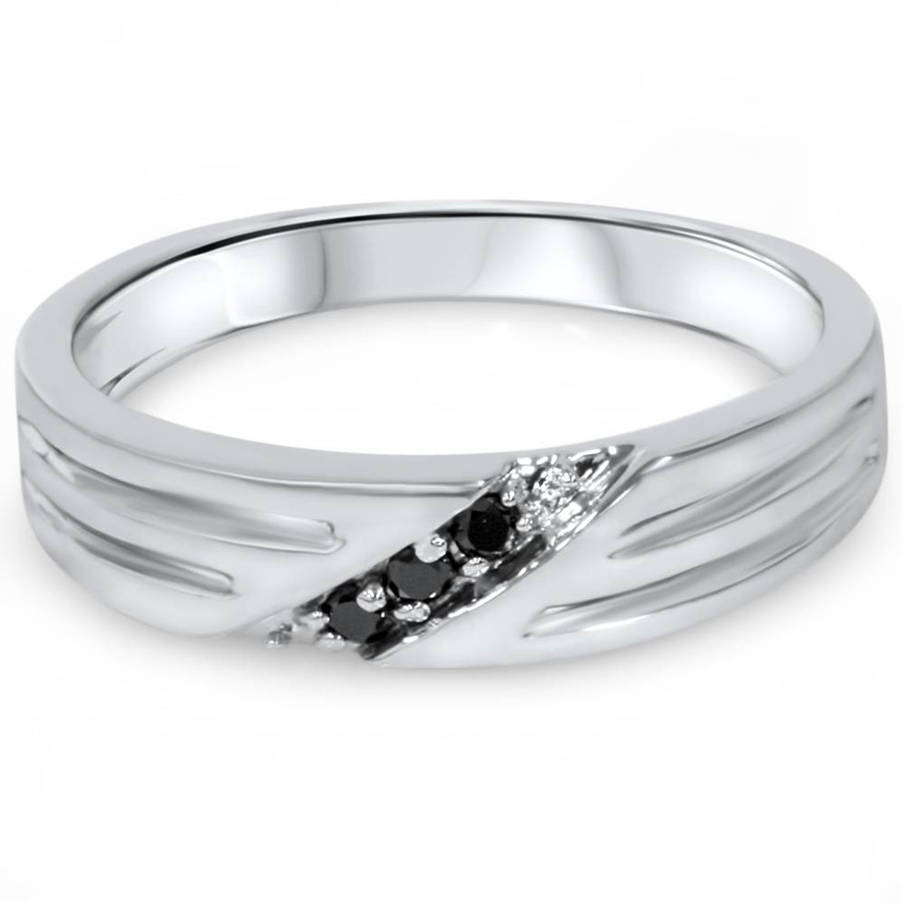black diamond mens wedding band ring 14k white gold