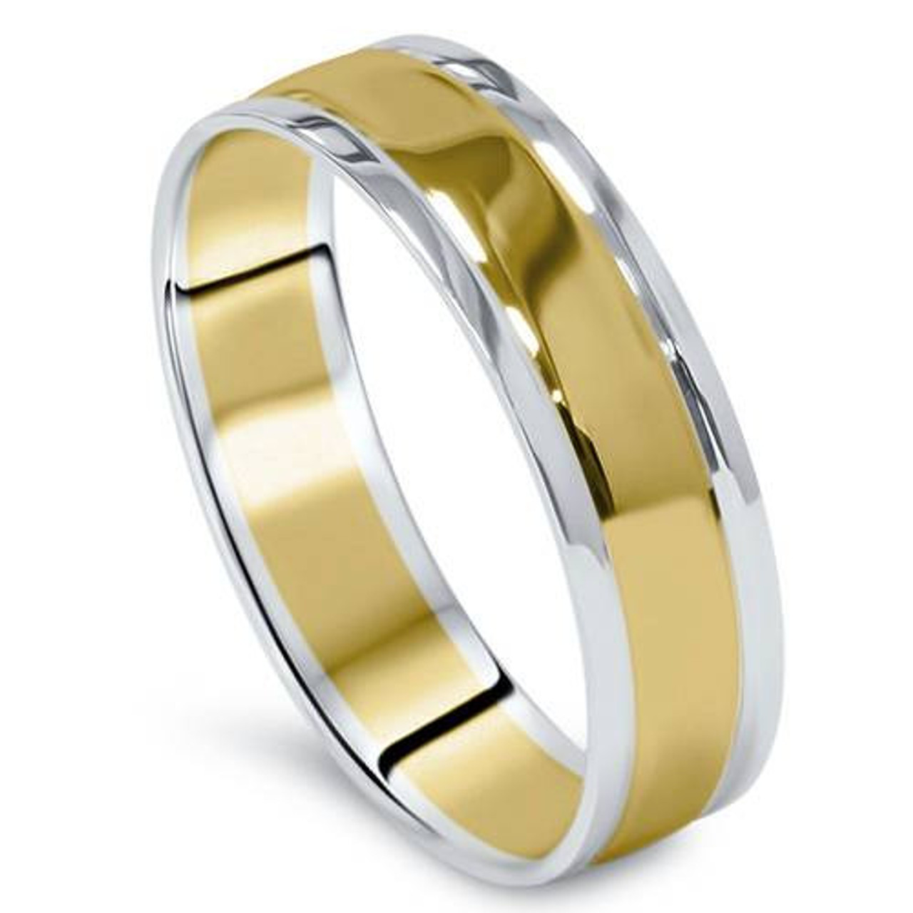 Mens 14K Gold Two Tone Plain Polished Wedding Band Ring   Wb1886large1  64089.1523379960 