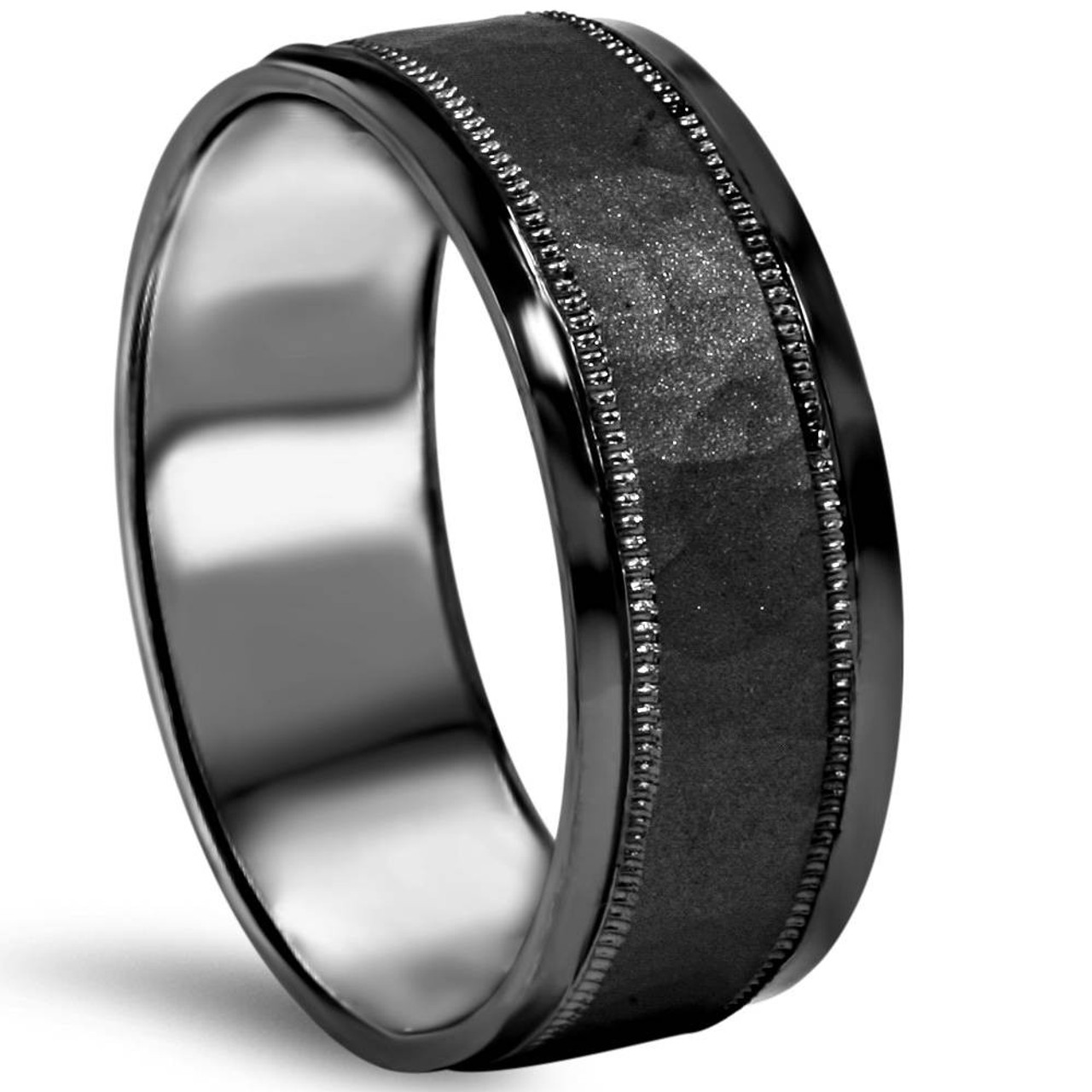 8mm Hammered 10k Black Gold Mens Wedding Band