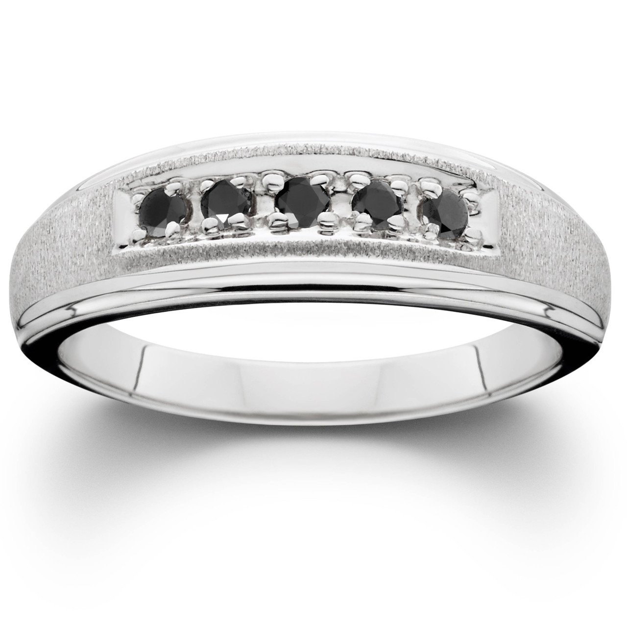Mens Black Diamond Ring 14K White Gold