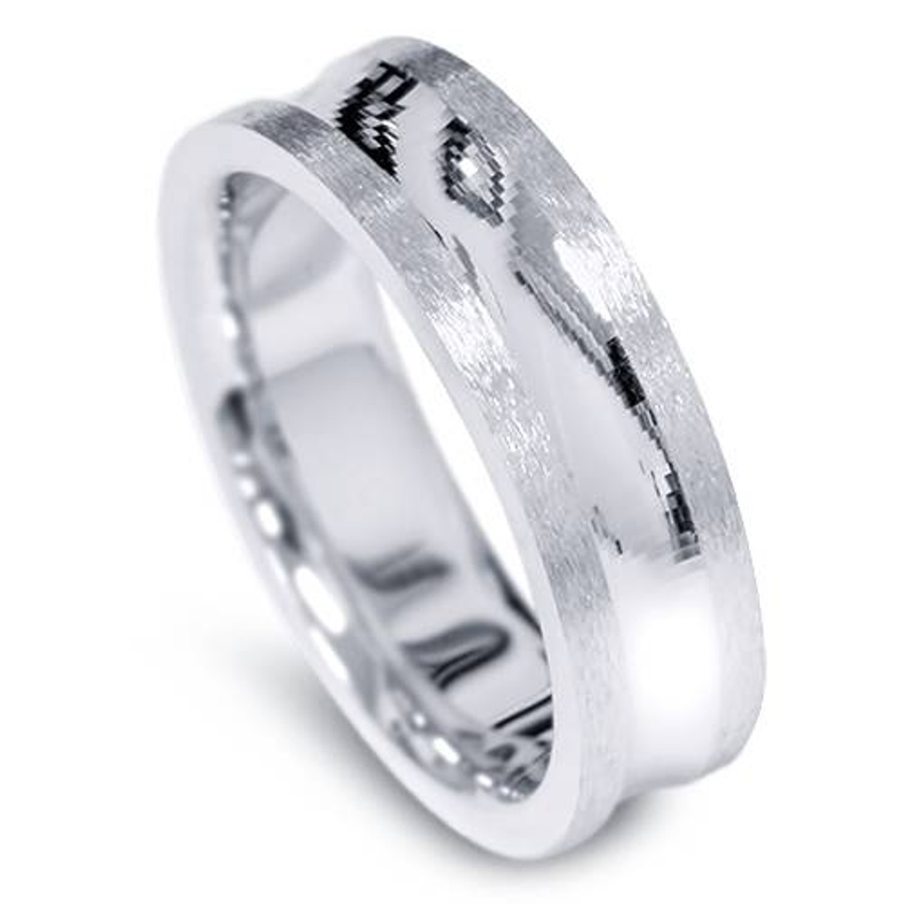 Mens Concave Comfort Fit 6mm Wedding Band 10K White Gold