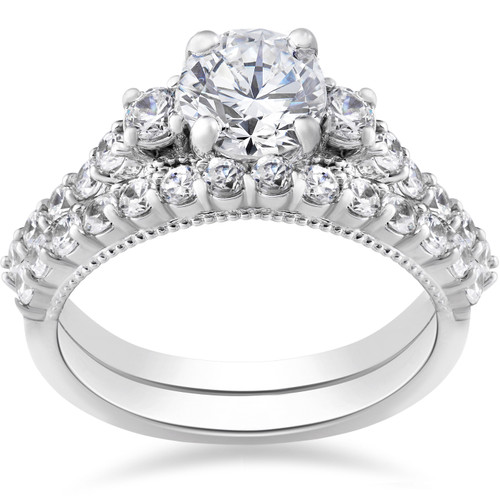 2 ct Diamond Vintage Engagement Wedding Ring Set 14k White Gold