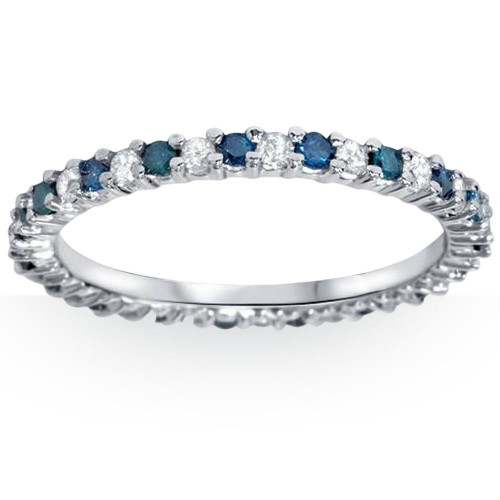 1/2ct Blue & White Diamond Eternity Ring 14K White Gold