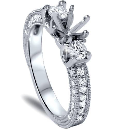 1 1/8ct Vintage Accent Diamond Ring 14K White Gold
