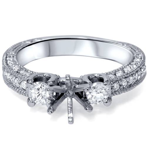 1 1/8ct Vintage Accent Diamond Ring 14K White Gold