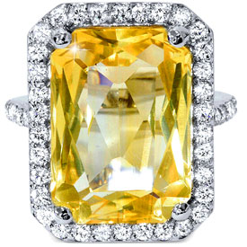 9 3/8ct Emerald Citrine Diamond Vintage Halo Ring 14K White Gold (G-H, VS)