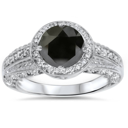 1 1/4ct Black & White Diamond White Gold Engagement Ring