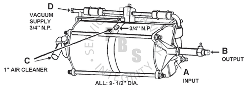 374229, Hydrovac, Third Series, Tandem Piston Type
9-1/2" Diameter, 29-1/2" Over All Length
1/2" Input, 5/8" Output 374229, Hydrovac, Third Series, Tandem Piston Type
9-1/2" Diameter, 29-1/2" Over All Length
1/2" Input, 5/8" Output
