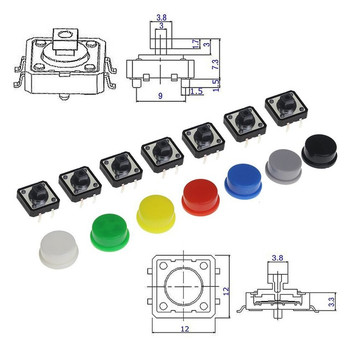 Tactile Push Button Switch Momentary 12*12*7.3MM + Tact Cap Tactile Push Button Switch Momentary 12*12*7.3MM + Tact Cap