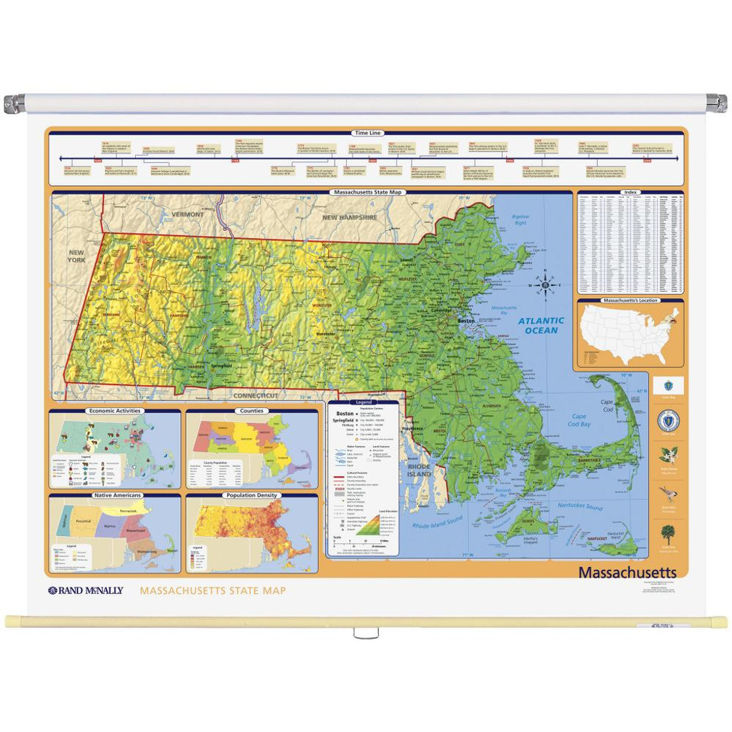 Massachusetts Physical Political State Wall Map Rand McNally Store   0214208224 1  39261.1452186086 