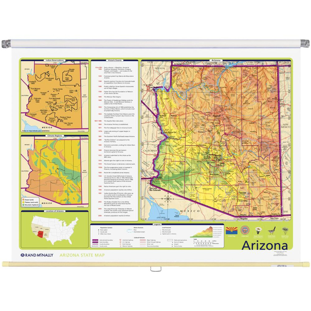 Arizona Physical Political State Wall Map Rand McNally Store   0614223004  88076.1452186094 