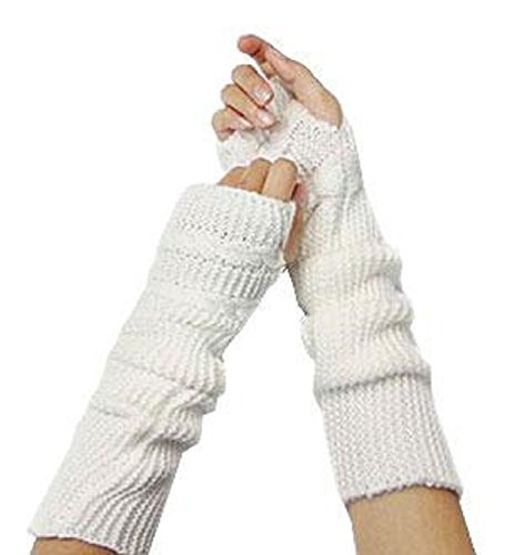 White Knitted Fingerless Gloves