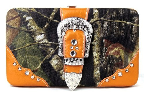 Western Orange Camouflage Buckle Rhinestone Purse W Matching Wallet
