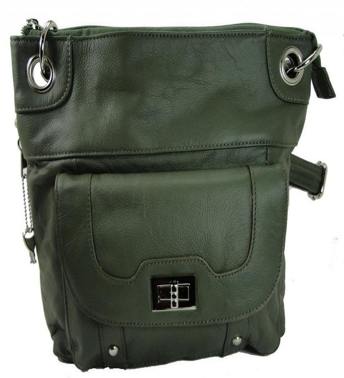 Concealed Carry Cross Body Leather Gun Purse with Locking Zipper Olive