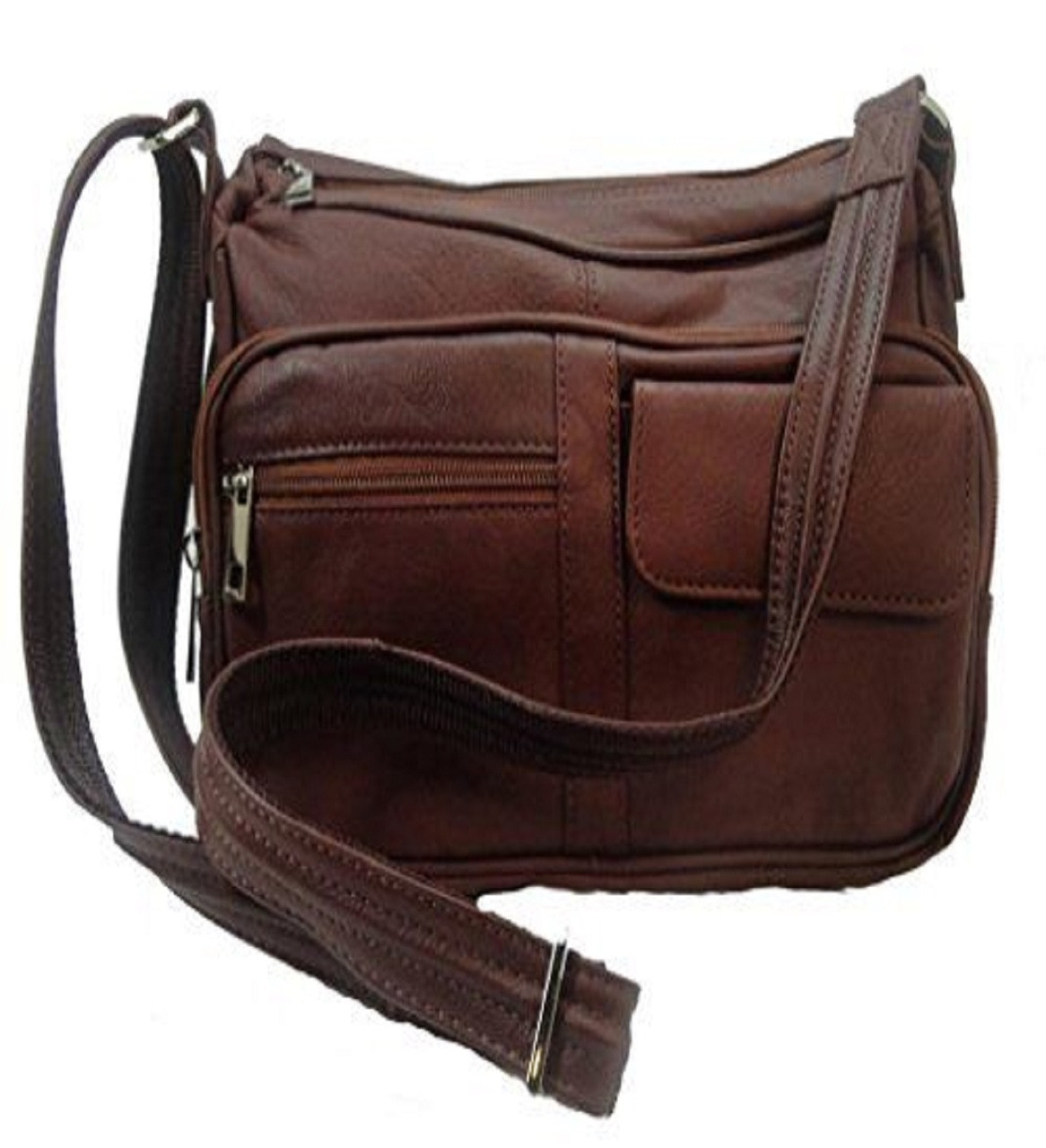 Concealed Carry Leather Gun Purse W Organizer And Shoulder Strap