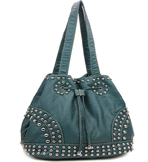 Blue Cinch Tie Stone Washed Studded Purse - Handbags, Bling & More!
