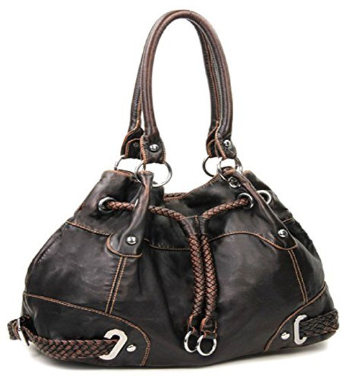Brown Cinch Tie Stone Washed Handbag - Handbags, Bling & More!