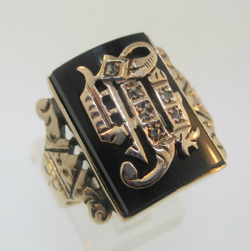 Vintage Men&#39;s 14k Rose Gold Diamond J Monogram Initial Signet Ring Size 11