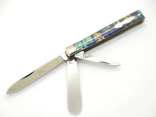 1996 FIGHT'N ROOSTER FRANK BUSTER PAUA CELLULOID DOCTOR FOLDING KNIFE