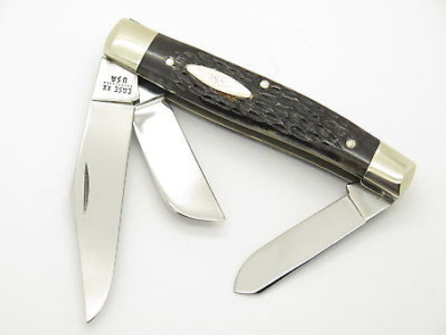VINTAGE 1980 CASE XX 6375 LARGE STOCKMAN JIGGED BONE FOLDING POCKET KNIFE