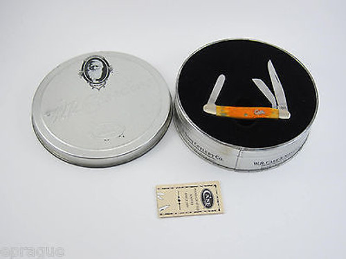 2002 CASE XX 6318 AUTUMN BONE SCRIPT CREST STOCKMAN FOLDING POCKET KNIFE TIN