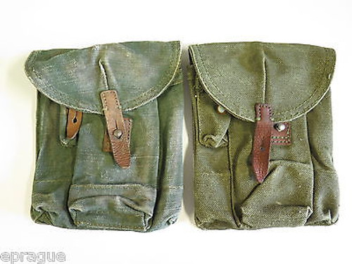 LOT of 2 VINTAGE COLD WAR AK-47 MILITARY 3 CELL GUN MAGAZINE AMMO POUCH CASE BAG