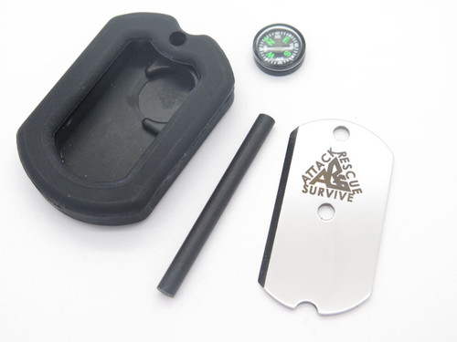 ARS ATTACK RECUE SURVIVE USA CUSTOM DOG TAG KNIFE SURVIVAL KIT COMPASS ROD BLACK