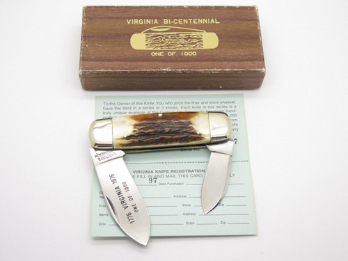 VINTAGE 1976 VIRGINIA BICENTENNIAL STAG SUNFISH TOENAIL FOLDING KNIFE & CASE