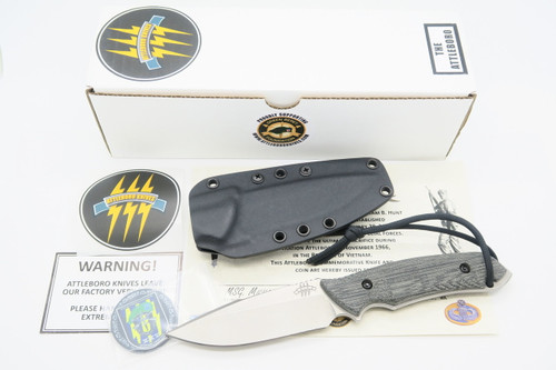 THE ATTLEBORO USA CMPS35VN STONEWASH SERRATED FIXED BLADE TACTICAL HUNTING KNIFE
