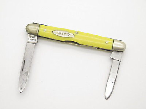 VINTAGE 8 DOT 1972 CASE XX 3201 SMALL YELLOW DELRIN FOLDING POCKET PEN KNIFE