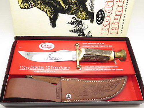 VINTAGE 1980 CASE XX KODIAK HUNTER STAG FIXED BLADE BOWIE HUNTING KNIFE 10 DOT & BOX