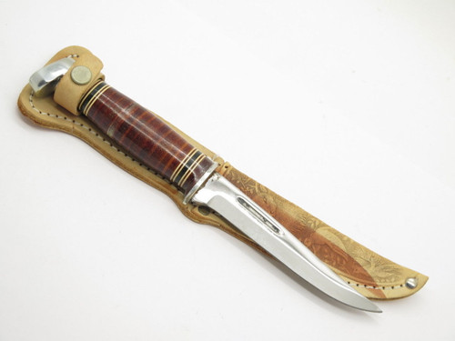 BOKER USA TREE BRAND 156B FIXED BLADE HUNTING KNIFE & LEATHER SHEATH