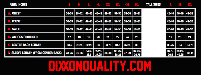 Dixxon Flannel Size Chart