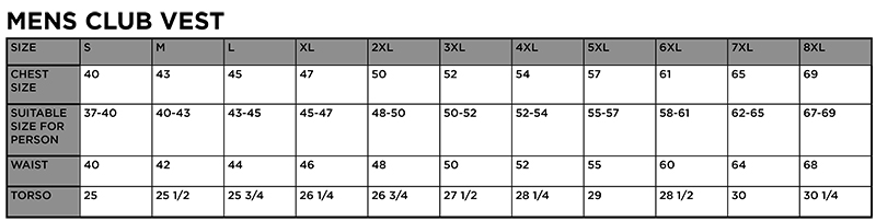 Men S Vest Size Chart