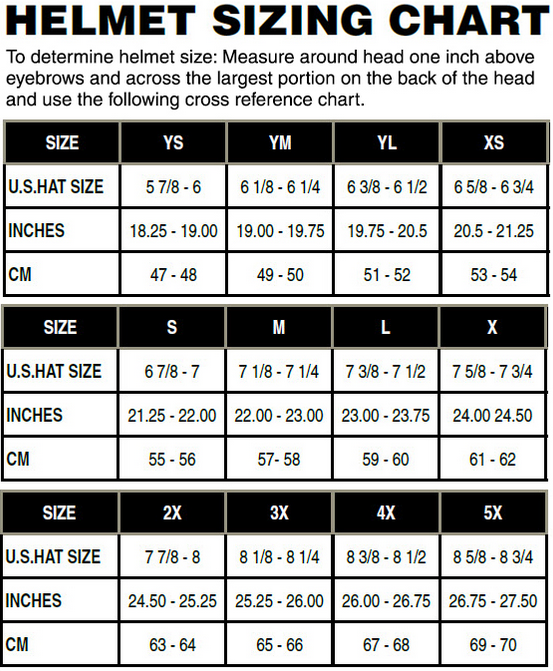 Scorpion Covert Helmet Size Chart