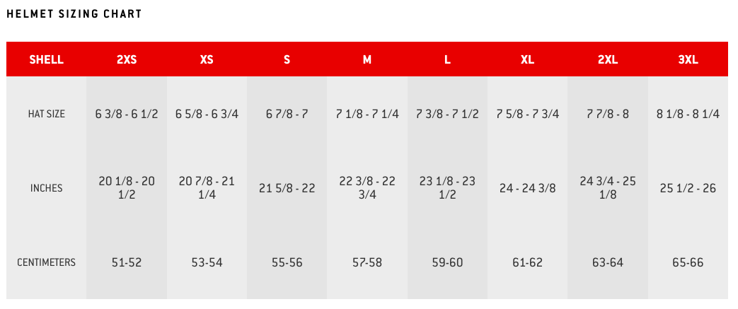 Icon Airflite Size Chart