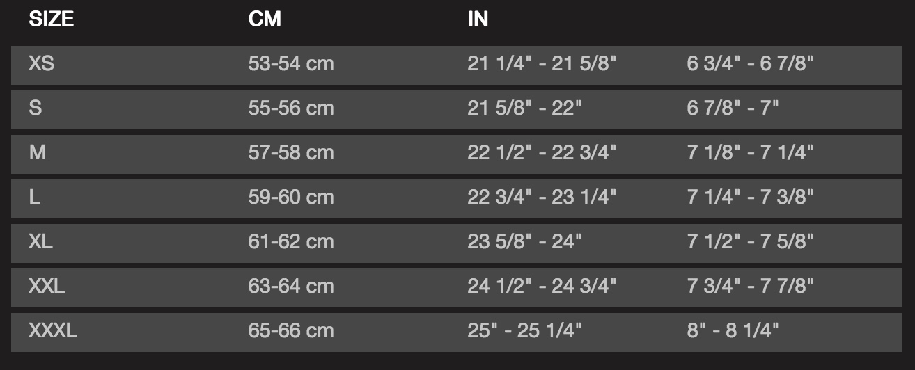 Bell Racing Helmets Sizing Chart